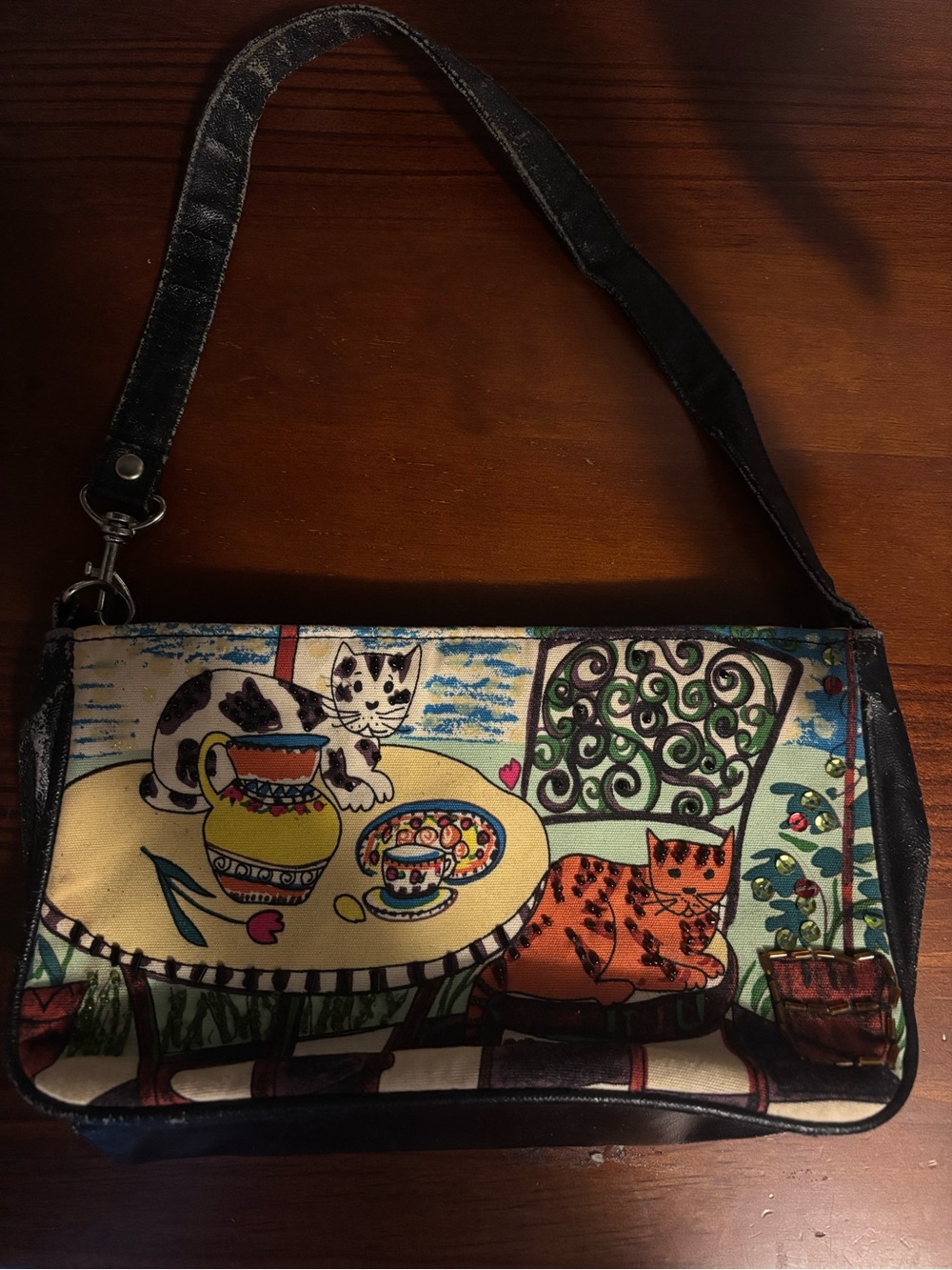 Women's Cat Art Print Shoulder Bag in Multicolor
